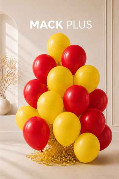 MACK PLUS 10’lu Sarı & Kırmızı Premium Balon Seti – Helyum Uyumlu ve Dayanıkl...