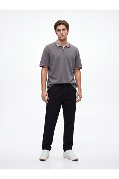 Ltb Contrast Detailed Zippered Anthracite T-Shirt