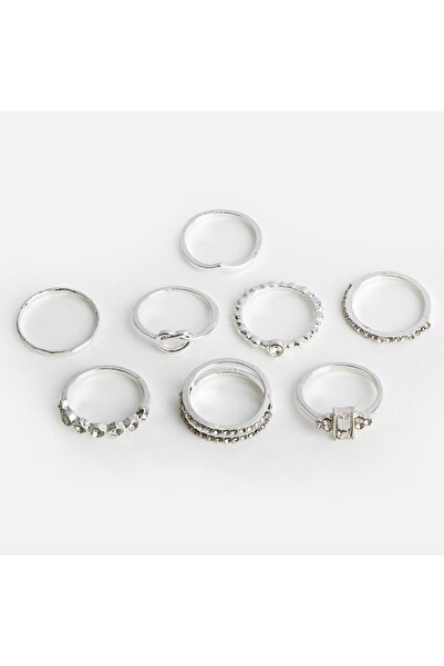 Zumzeria Silver Color Rings with Crystals for Women - 8pcs