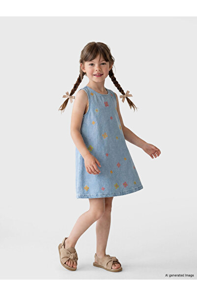 LC Waikiki NEVAVM Rochie din denim pentru fete cu broderie florală