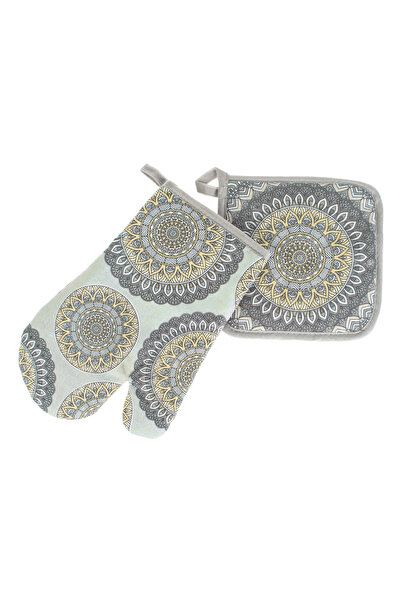 Zumzeria Gray Kitchen Glove & Yellow Mandala Napkin Set - 2pcs