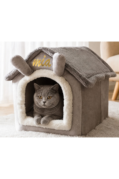 doyapet kedi evi yatağı *özel tasarım isimlik* içi yumuşak peluş minderli 45e...
