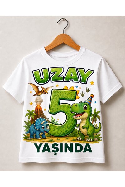 MiniHouse DİNAZOR TEMALI DOĞUM GÜNÜ İSME ÖZEL KİŞİSELLEŞTİRİLMİŞ T-Sshirt %10...