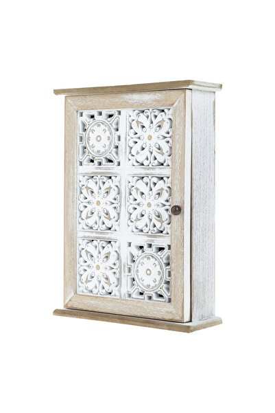 Zumzeria Suport de chei din lemn alb periat cu model în relief 21x28.5x7cm