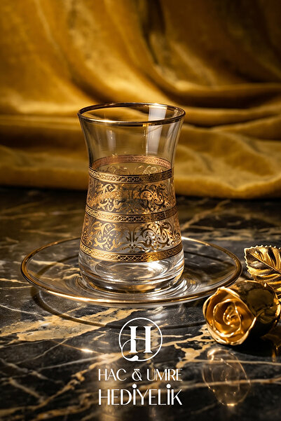 HUH Hac & Umre Hediyelik 6 Kişilik Çay Takımı | Platin Gold Çay Bardak Seti |...