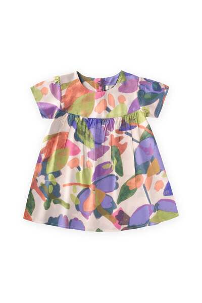 Cigit Patterned Draped Dress 1-8 Years Ecru