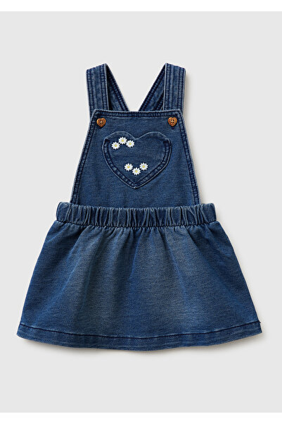 United Colors of Benetton Baby navy blue heart pocketed suspender denim jumps...