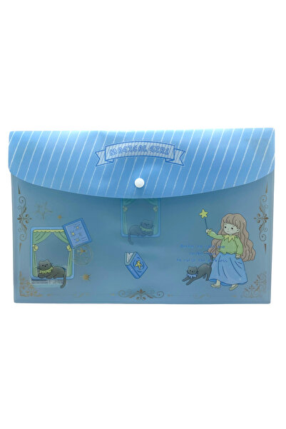 Limmy Cat Girl Blue Patterned Snap Envelope File - 1 Piece
