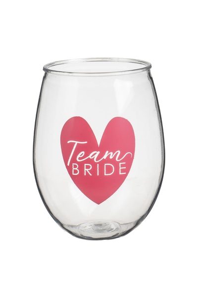 Zumzeria Transparent Plastic Cup with Fuchsia Heart "Team Bride" 470ml