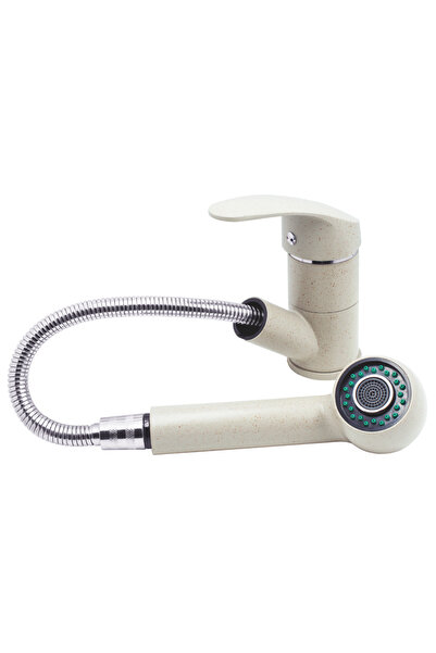 Granitan Baterie Bucatarie Hand, Bej, Pipa Extensibila/Rotativa
