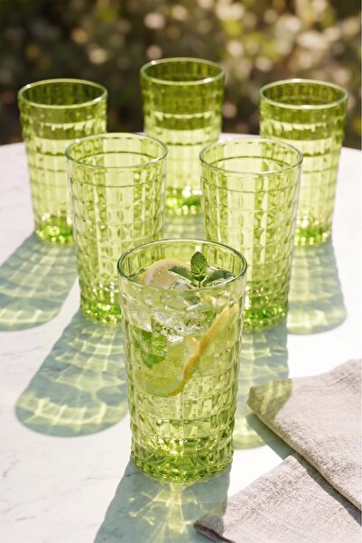 EWs Acrylic Allegra Green 6-Piece Long Glass & Water Soft Drink Glass 750 ml ...