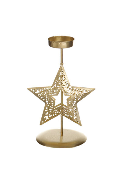 Zumzeria Candelabru decorativ de Crăciun auriu metalic cu design de fulgi de ...