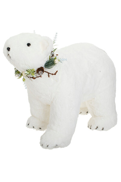 Zumzeria Figurină decorativă de Crăciun, urs polar din spumă cu coroană verde...