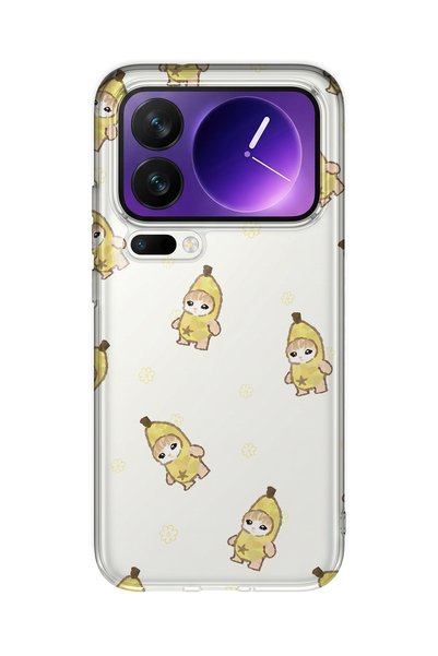 FLAMENKO حافظة هاتف شفافة متوافقة مع هاتف Xiaomi 17 Pro بنمط قطة مزودة بزي موز