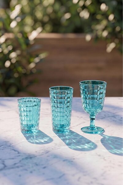 EWs Acrylic Allegra Aquamarin 18 Piece Water Soft Drink Coffee Side Glass 400...