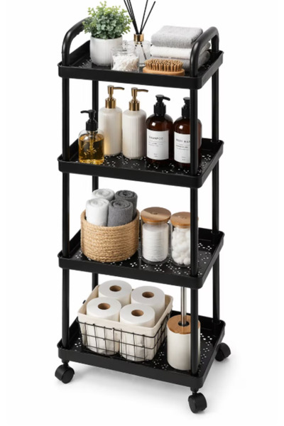 Vilde Etajeră rulantă organizatoare, 4 niveluri, plastic, 30x21x86cm, negru