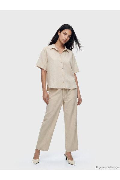 LC Waikiki Pantaloni de damă cu talie elastică, din amestec de in