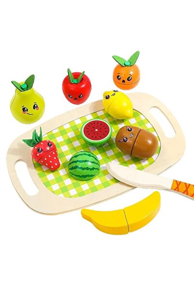 ETOY Set de joaca fructe de taiat din lemn multicolor, cu fete simpatice si V...