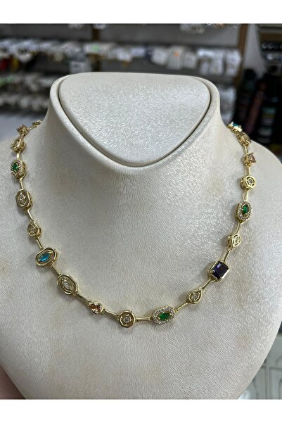 ÇELİKSİLVERTAKI Colorful Stone Tamtur Steel Y Necklace Choker