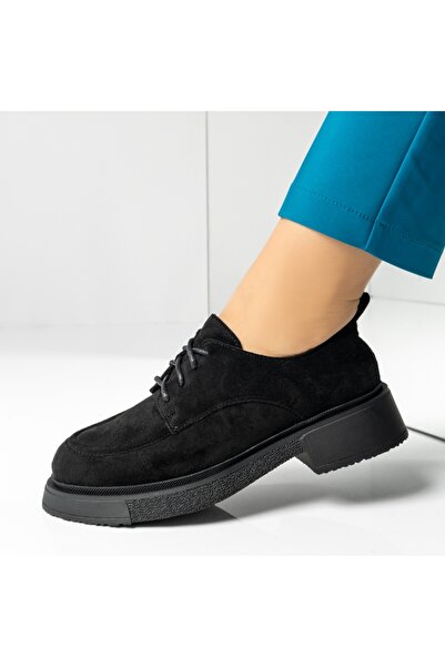 Modlet.ro Pantofi casual de damă din piele întoarsă neagră cu șireturi MOD14255