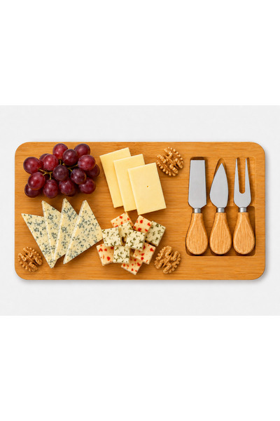 Aşkana Bamboo Cheese Presentation Board Set, with 3 Attachments, 4 Pieces, Wo...