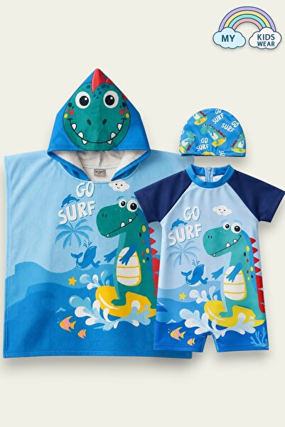 My Kids Wear Erkek Çocuk Deniz Kombini 2’lİ Set – Mayo, Havlu ve Bone 12750