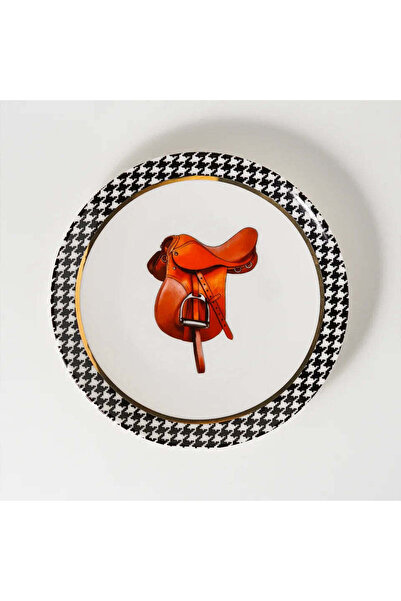 VİTELLİ Equestrian Taba Saddle Patterned Porcelain Plate 20 cm