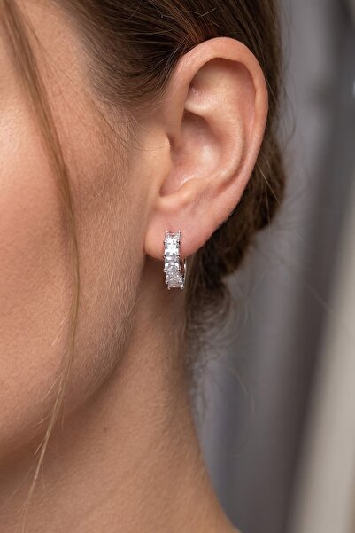 House Of Glix Kaia Minimal Zircon Stone Shiny Silver Color Hoop Earrings