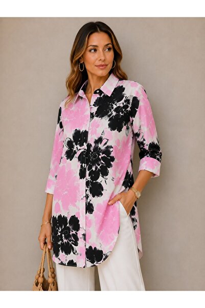 MAMAYAGA Women's Patterned Front Buttoned Stylish Viscose Plus Size Tunic Shi...