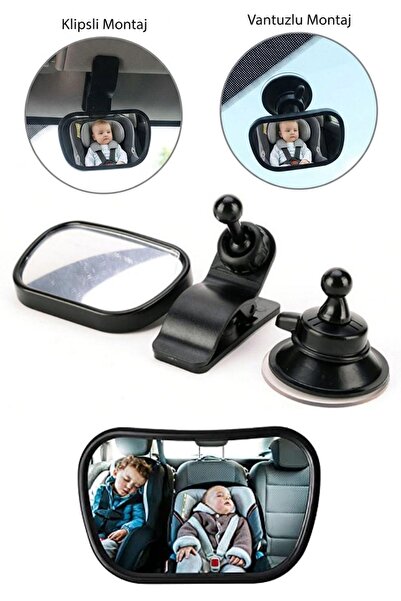 Buffer ® Geniş Açı Panoramik Araç İçi Bebek Gözlem Aynası – Vantuz ve Klips S...