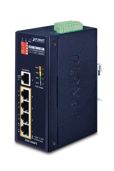 Planet IP30 5-Port/TP POE+ Industrial Fast Ethernet Switch (-40-75C)