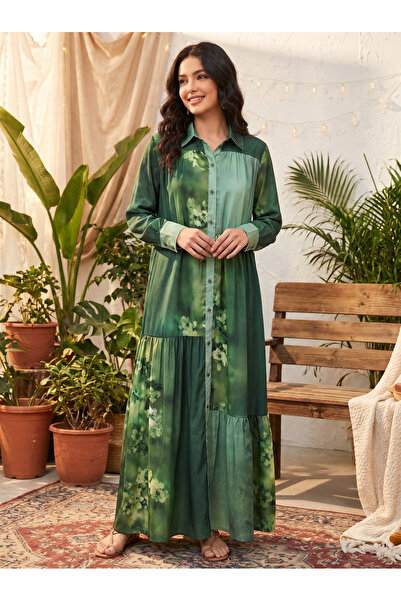 Finelook Boho-Chic Embroidered Maxi Jalabiya – Floral Modest Long Dress