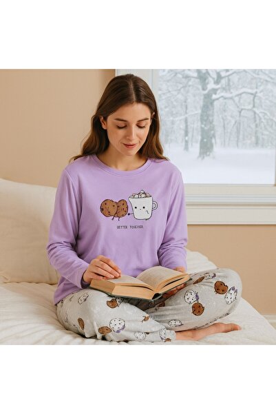 Zumzeria Purple Gray Velvet Winter Pajama Set Cookies Coffee Mug "Better Toge...