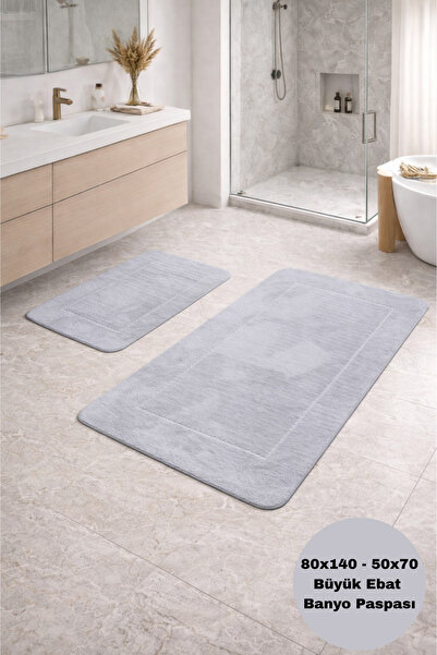 AVANTAJ Melinza Gri Yumuşak Yüzeyli Deri ve Kaymaz Tabanlı Modern Banyo Paspa...