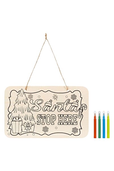 Zumzeria Placă decorativă de Crăciun din lemn cu 4 markere 23x14.5cm