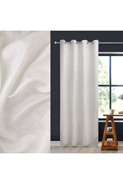 Zumzeria Off White Frosty Pattern Decorative Curtain with Rings 140x260cm