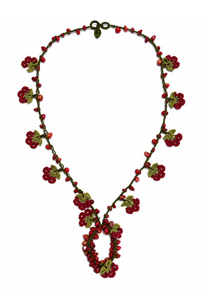 ZipZap Red Flower Motif Embroidery Design Necklace