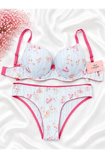 cansoy lingerie طقم حمالة صدر مدعمة بطباعة الزهور