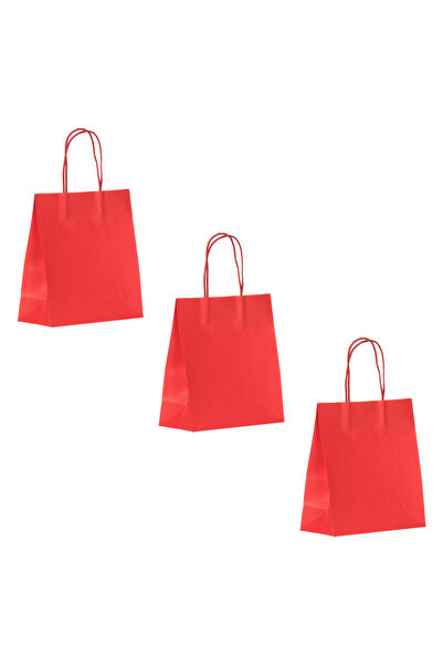 Zumzeria Set de pungi de hârtie kraft roșii pentru cadouri 18x8x20cm - 3 bucăți