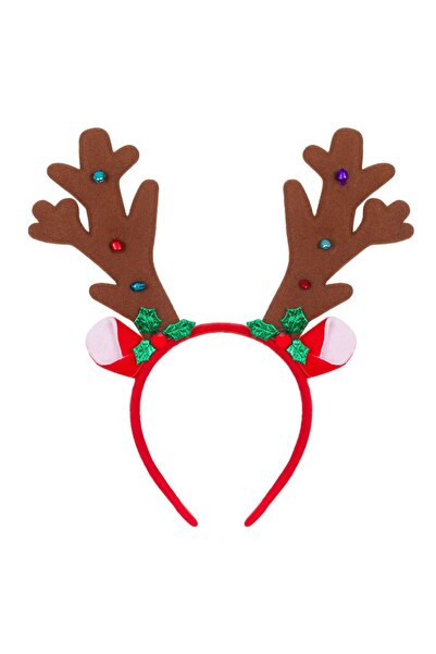 Zumzeria Christmas Hair Wreath with Brown Reindeer Antlers & Colorful Bells 15cm