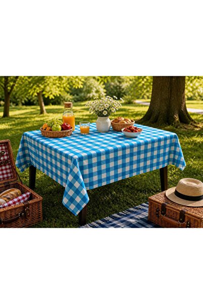 ÖZDAĞ HOME CONCEPT 150X150 cm Blue White Gingham Tablecloth Seamless Fabric S...