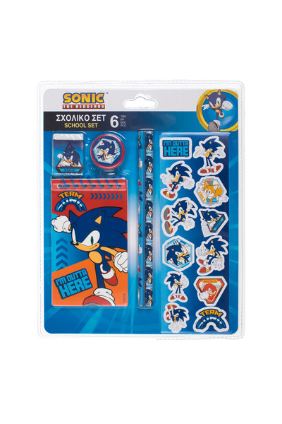 Zumzeria School Set Notebook Pencils Eraser Sharpener & Sonic Stickers - 6pcs