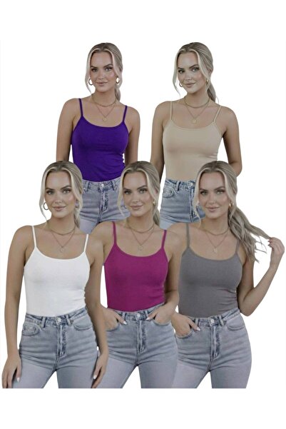 hashtag Kadın Askılı Body 5’li Paket Basic İnce Askılı Esnek Günlük Üst