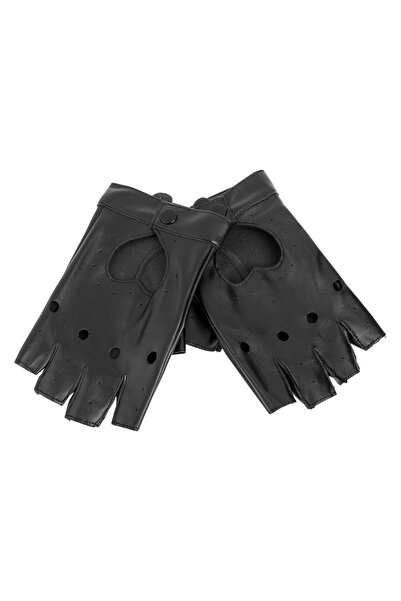Zumzeria Black Faux Leather Gloves with Fingerless Design for Women