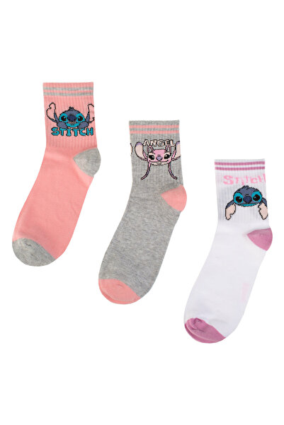 Lilo & Stitch Fancy Sport Socks Pink Grey White with Stitch Pattern for Women...