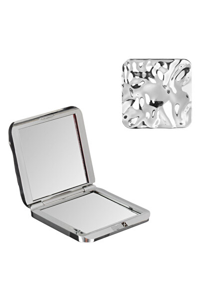 Zumzeria Square Double Pocket Mirror Silver with Pattern 7.5x7.5cm