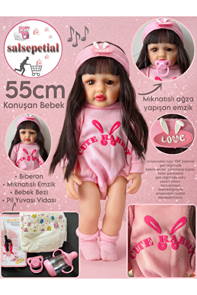 Salsepetial Büyük Boy Konuşan Bebek 55 Cm Konuşan Gerçekçi Reborn Bebek Yumuş...