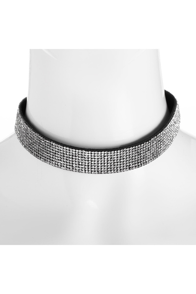 Zumzeria Colier choker negru cu strasuri argintii