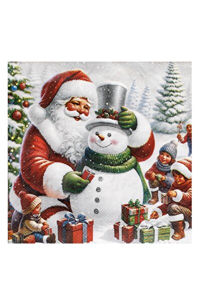 Zumzeria 2-Ply Christmas Table Napkins with Snowman & Children 33x33cm - 20pcs