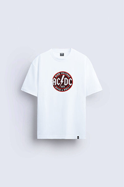 AYDESİGN Ac Dc Printed Crew Neck White T-Shirt T-Shirt